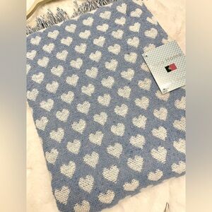 ROCA HOME Oversized Decorative Throw Portugal‎ NWT Blue with White Hearts
